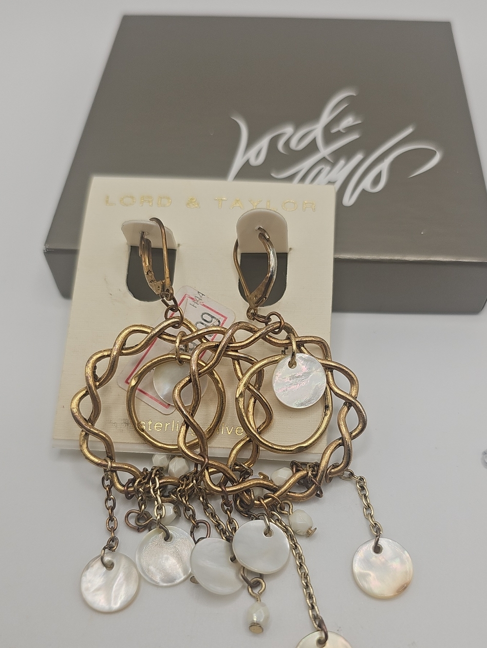 Lord & Taylor Gold-Tone Dangle Hoop Earrings with Mother-of-Pearl Discs